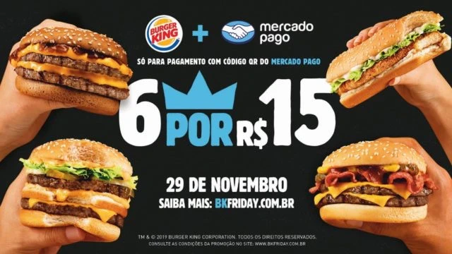 Burger King venderá 6 lanches por R$ 15 na Black Friday