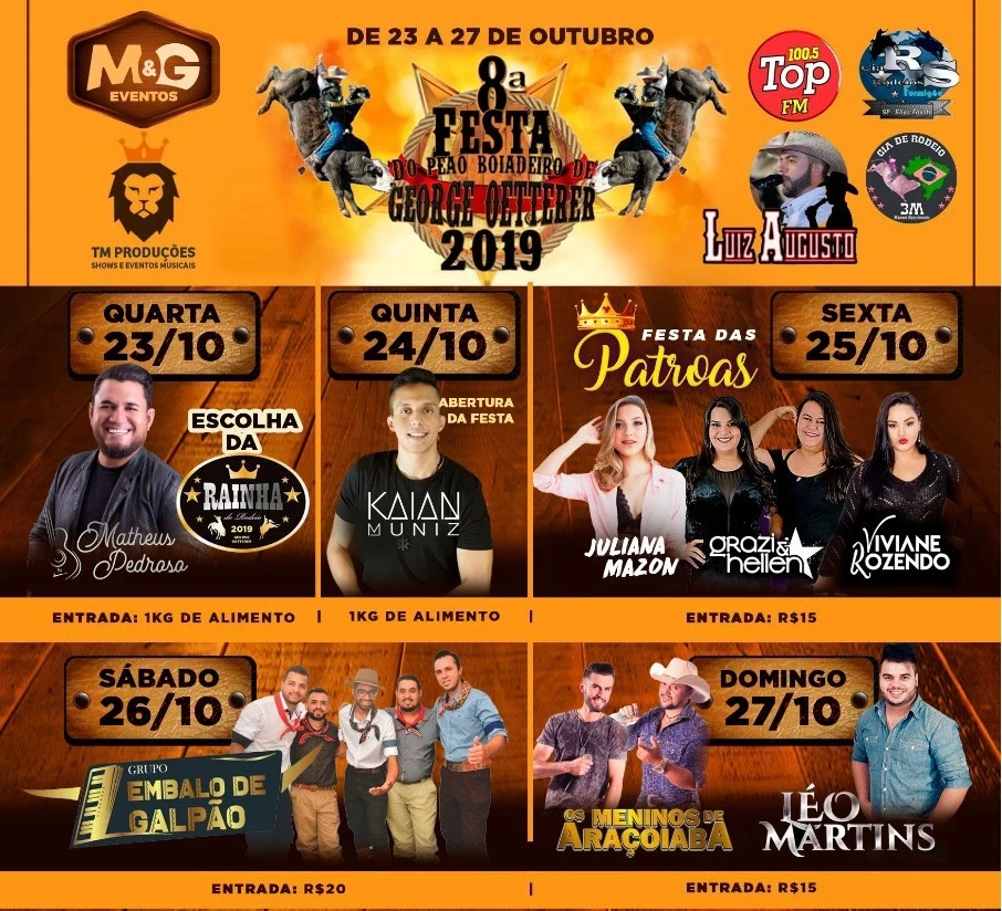 Festa do Peão de George Oetterer inicia nesta quarta-feira (23)