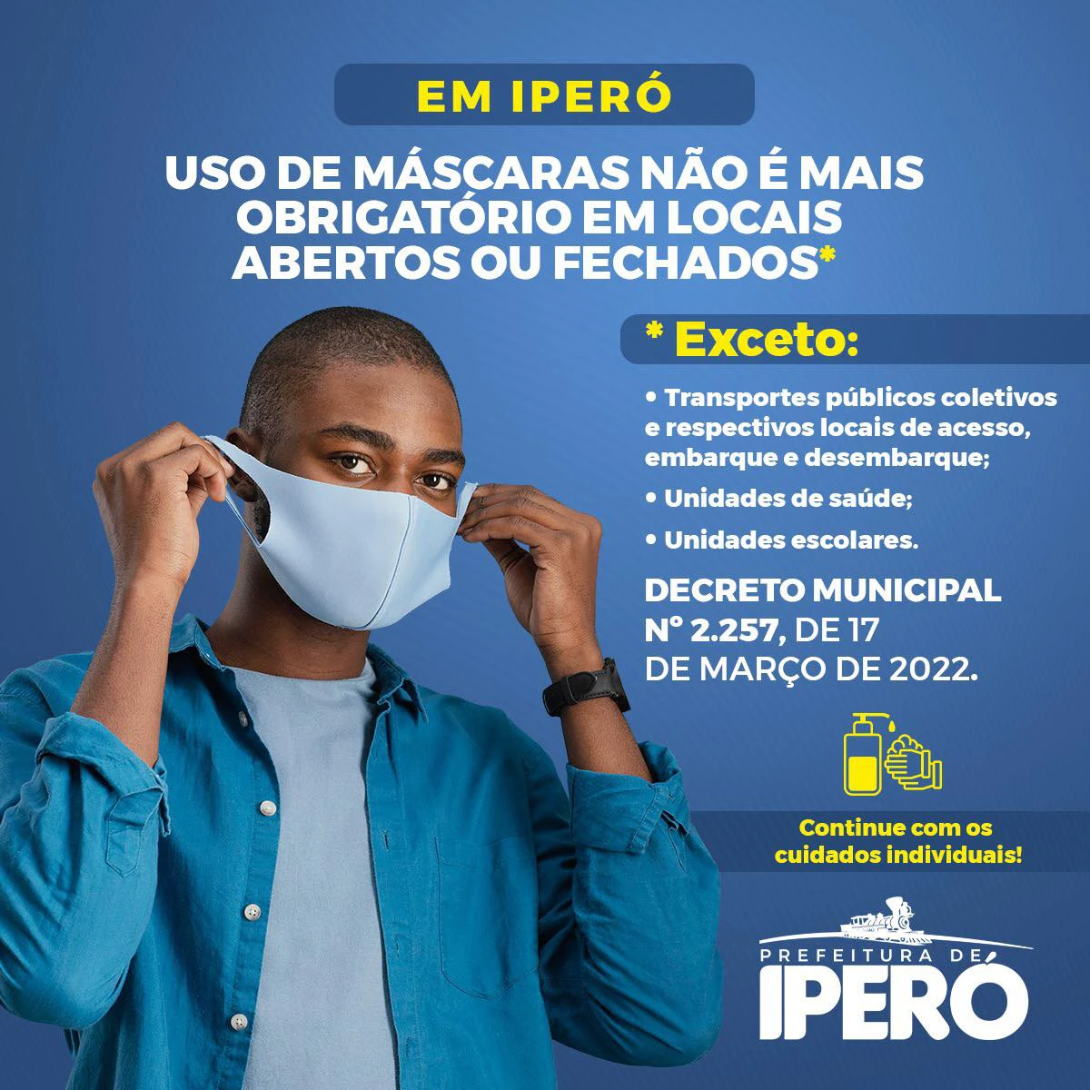 Prefeitura de Iperó assina decreto que desobriga o uso de máscaras