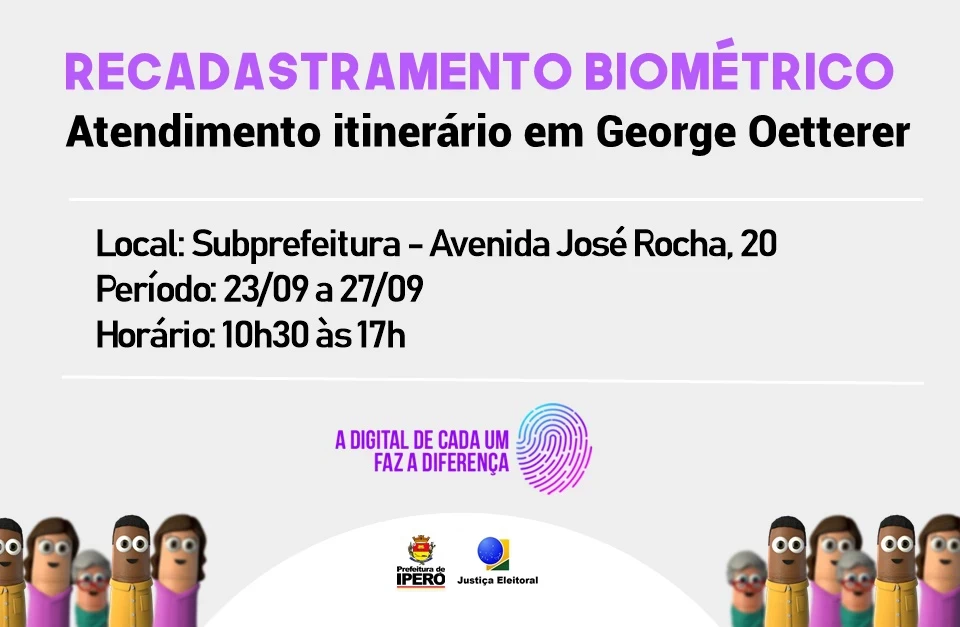 Atendimento para recadastramento biométrico acontece de 23 a 27 de setembro na Subprefeitura