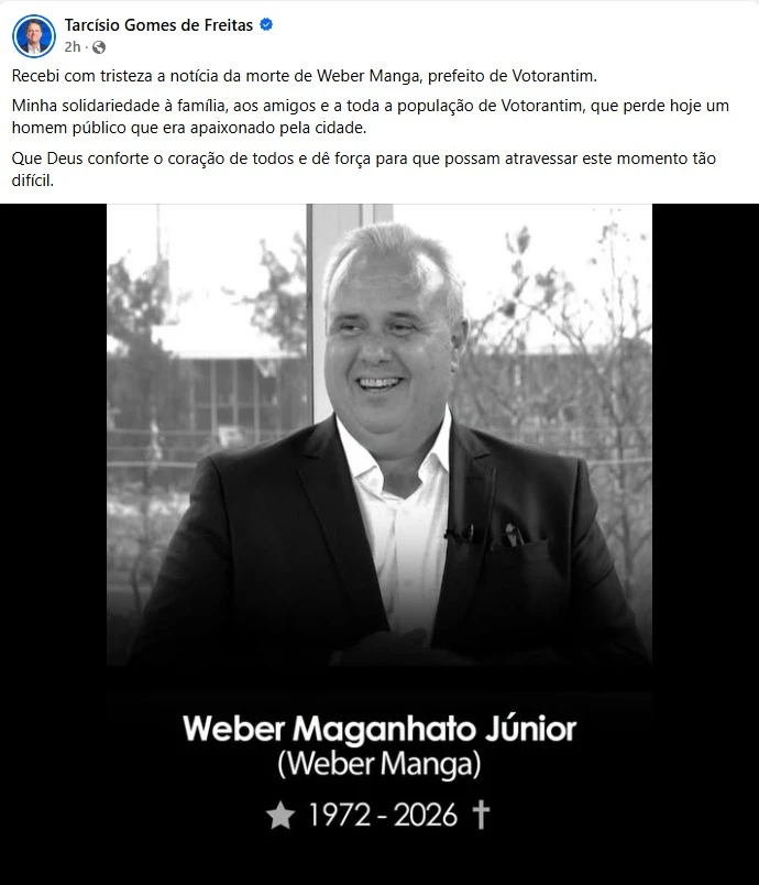 Tarcísio de Freitas publica nota de pesar após morte de Weber Manga