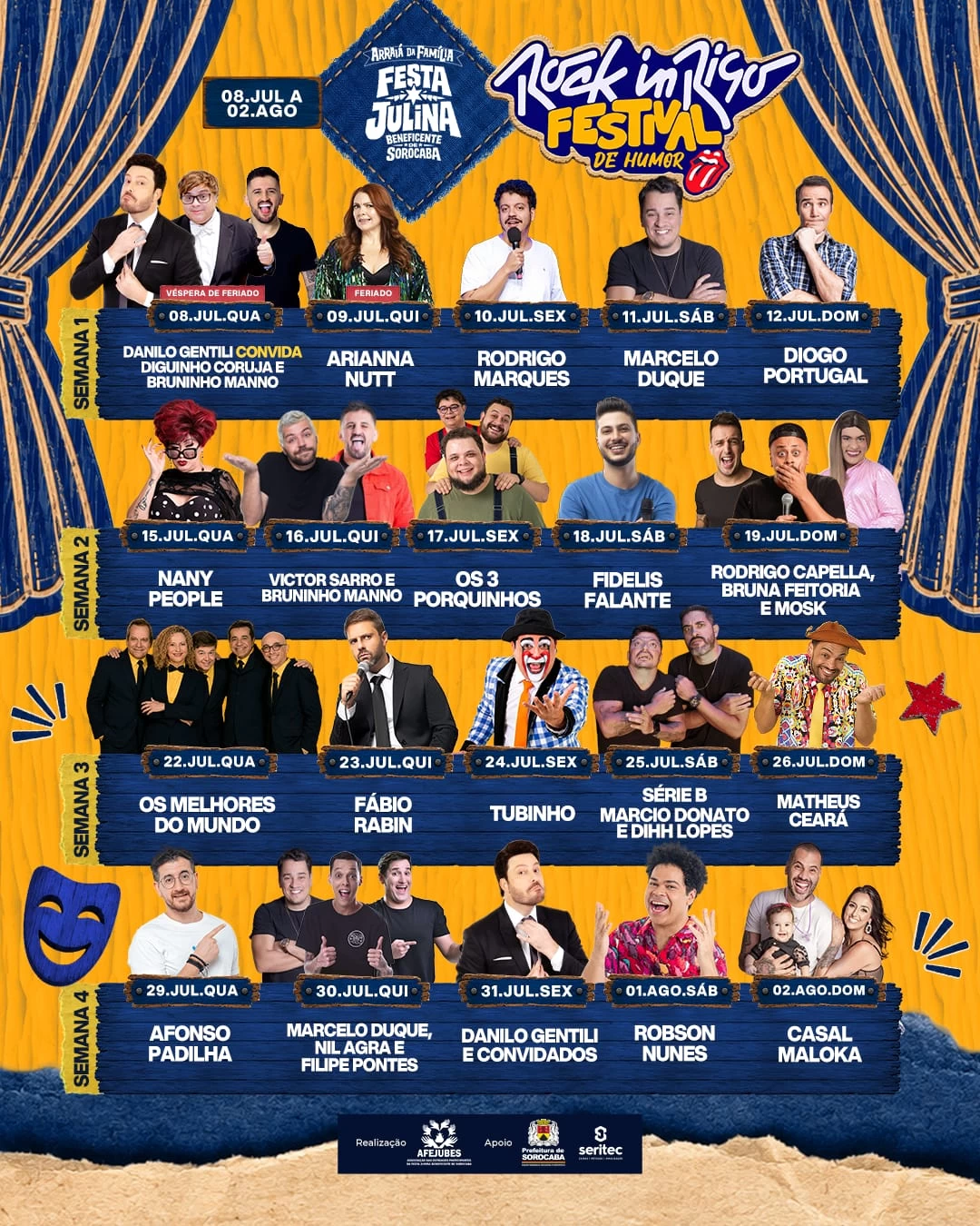 Festa Julina de Sorocaba anuncia atrações de Stand Up Comedy do "Rock in Riso - Festival de Humor"