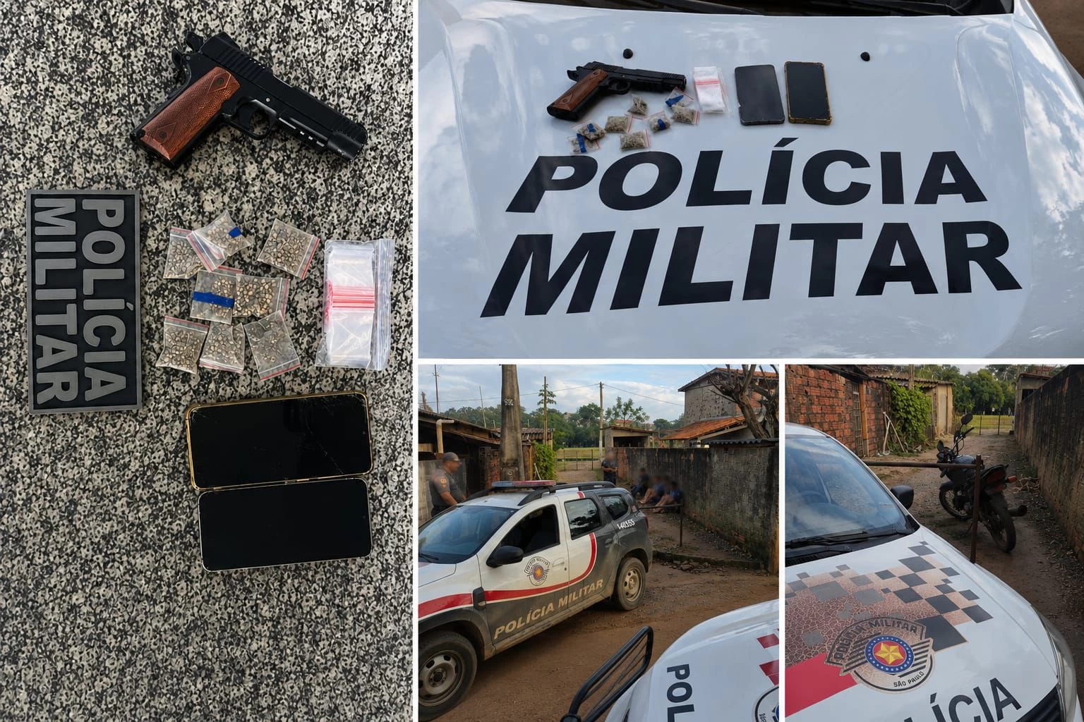 Dupla é presa com simulacro de arma, drogas e moto adulterada em Araçoiaba da Serra
