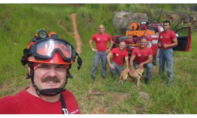 Bombeiros realizam rapel para resgatar cão em situação de risco em pedreira no interior de SP